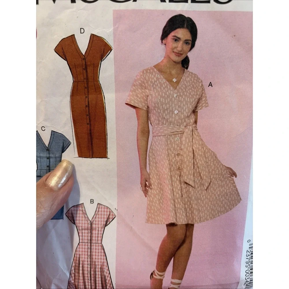 McCalls M7920 Dress Sewing Pattern V-Neck Button Front Size 14 Cut Complete
